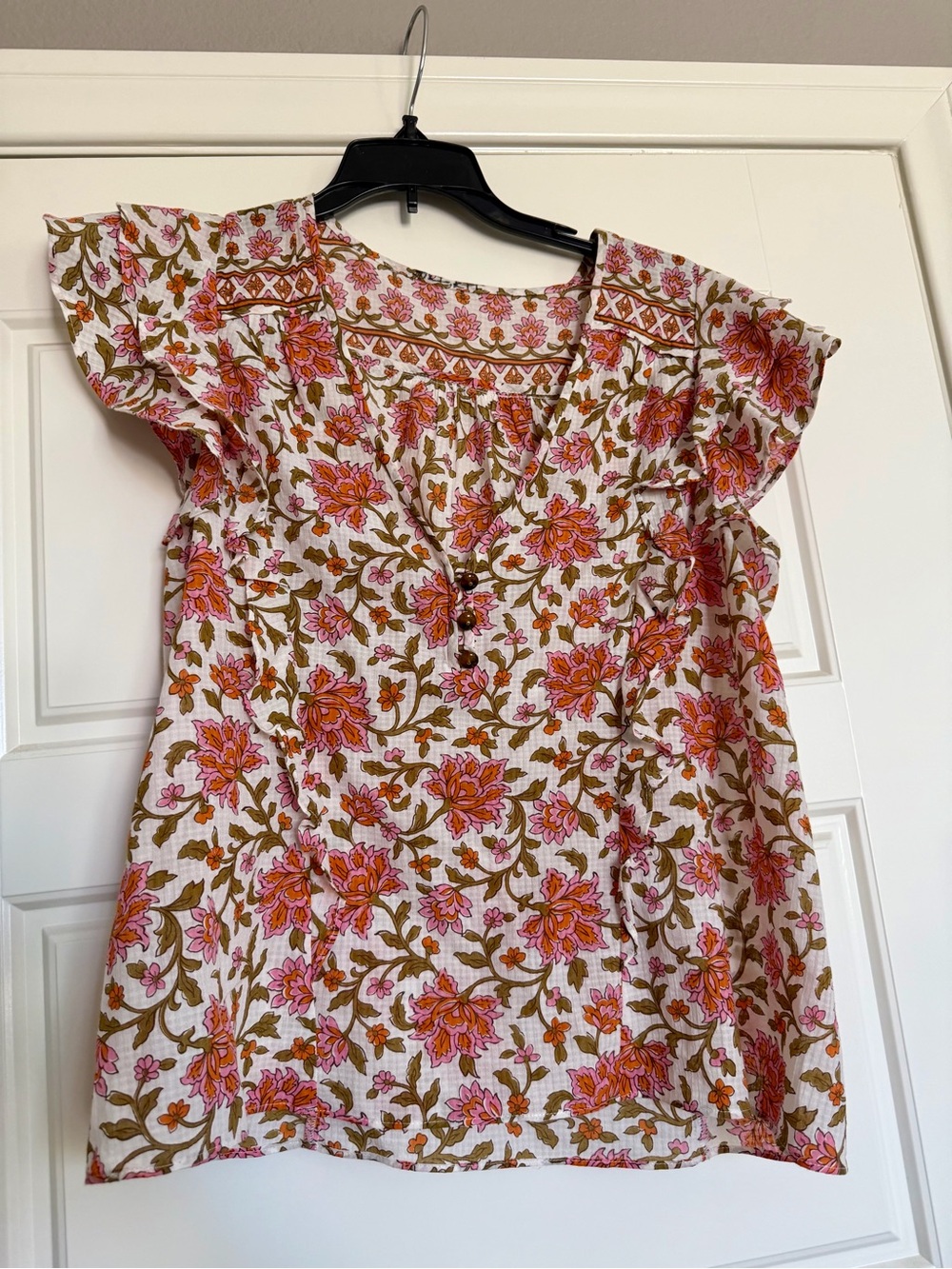 Veronica Beard Pink Orange Floral Ruffle Sleeve Blouse (No tags)